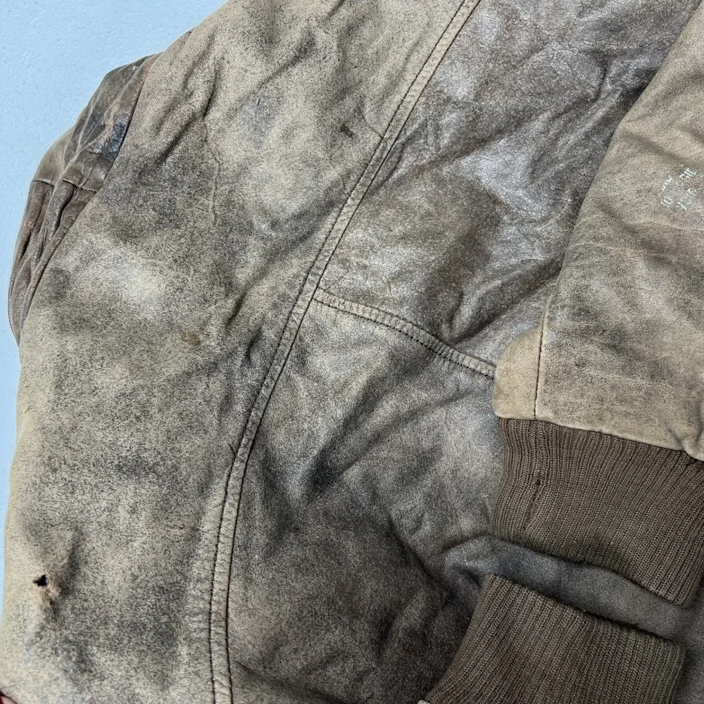 G-III Leather Flight Jacket Mens S Brown Distressed Map Lining Bomber E2